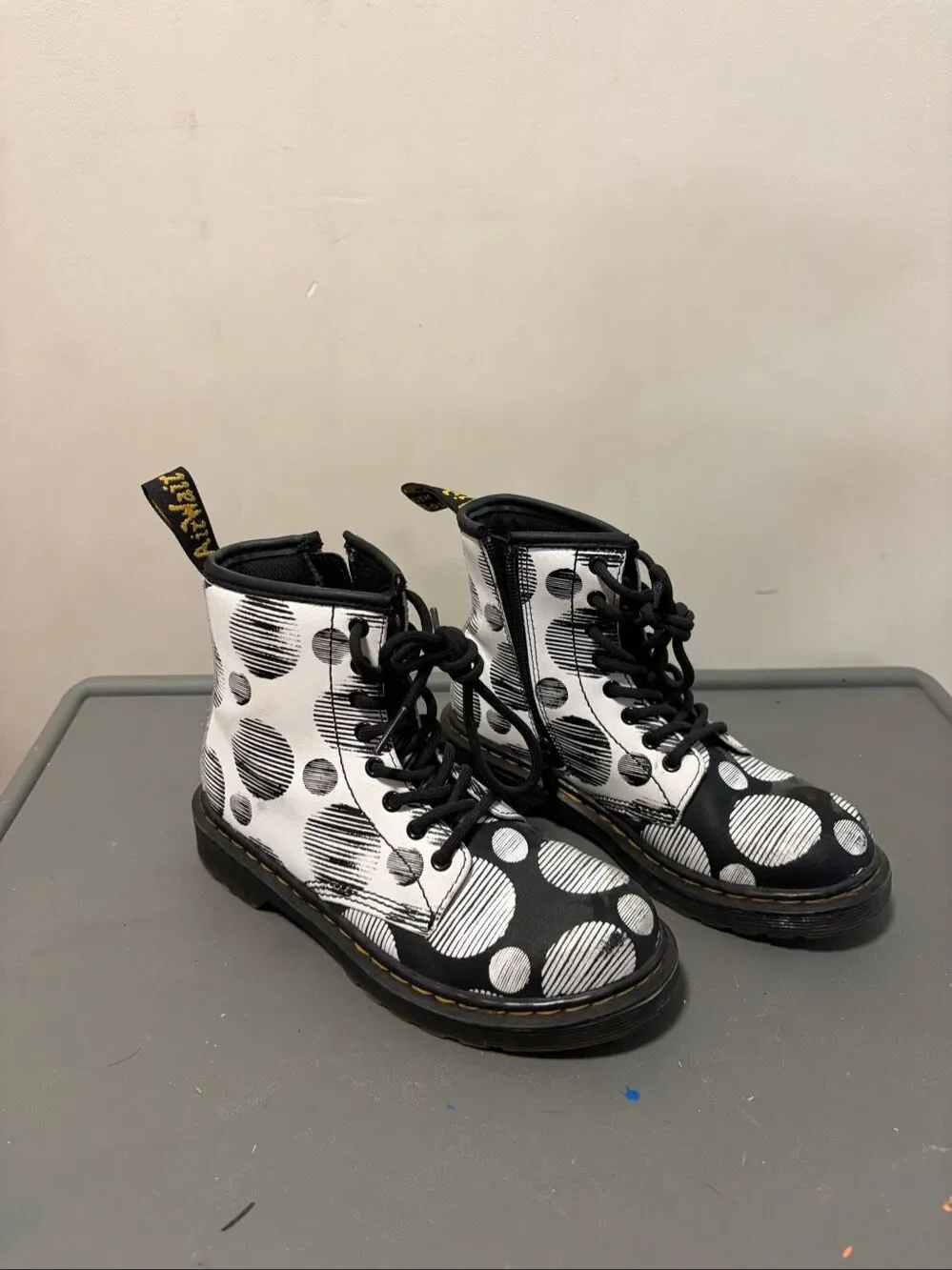 Doc Martens 1460 Black & White Polka Dot Leather Boots Kid's Size 1